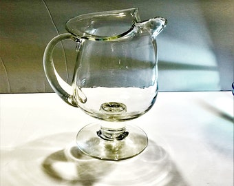 vintage hand blown glass pitcher   martini pitcher barware ice tea pitcher