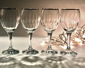 Vintage Optic gold rim wine glasses vintage barware stemware set of 4 wedding band glasses white wine glasses  dessert wine glasses