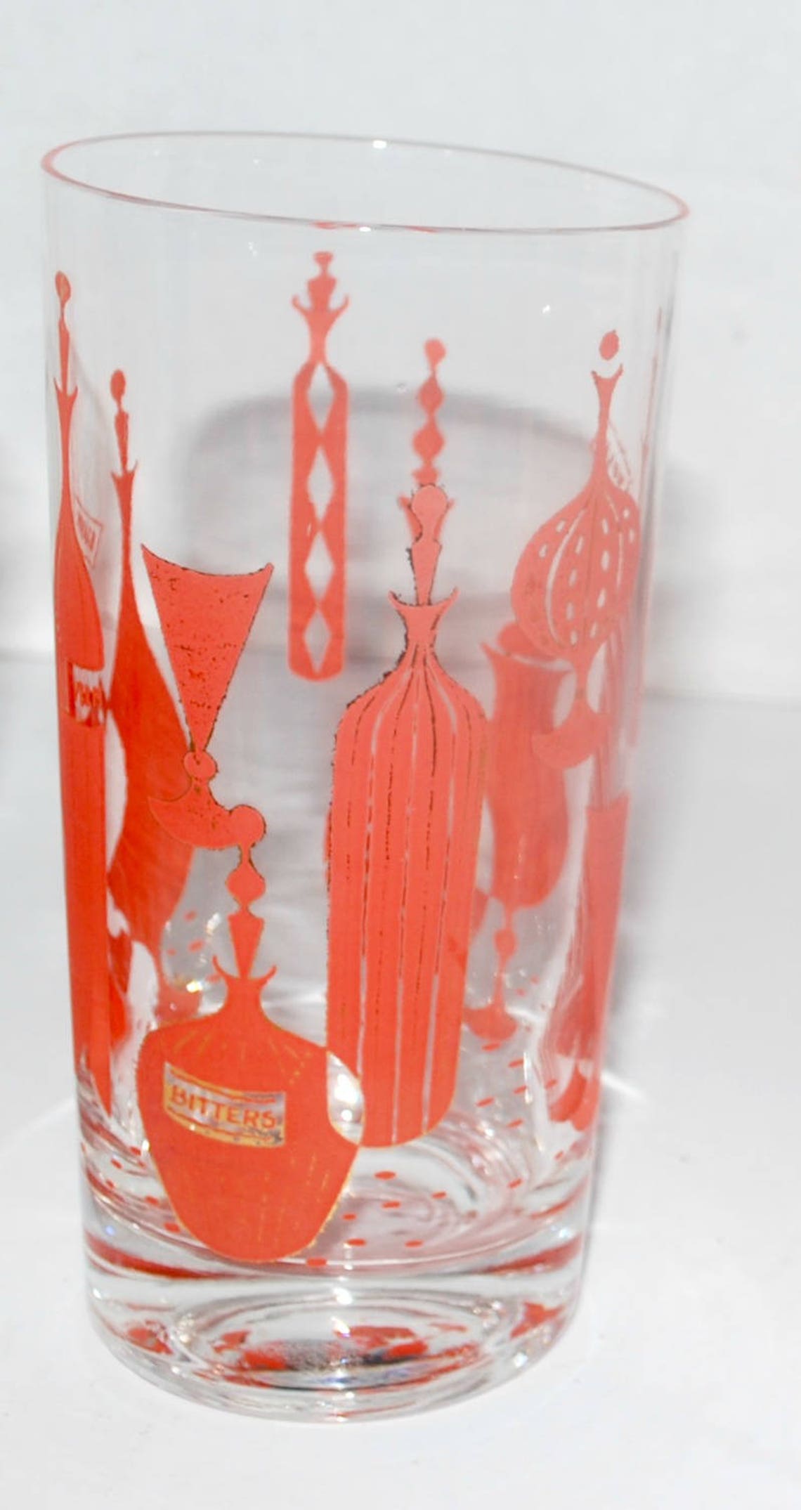 Mid Century Modern Cocktail Glasses Coral Color 8 Oz Tumblers Hi Ball