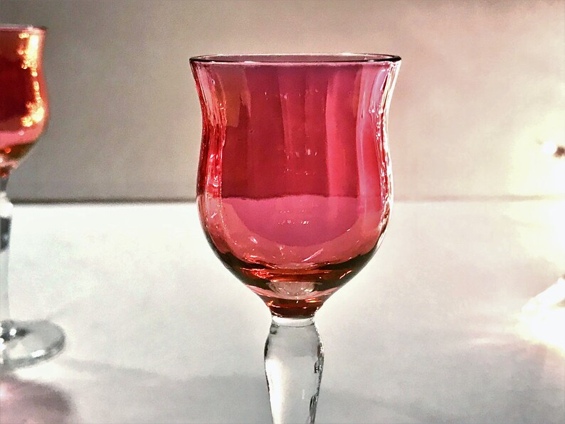 Cranberry Flash Cordials Set of 6 Optic Cranberry Glass With Clear