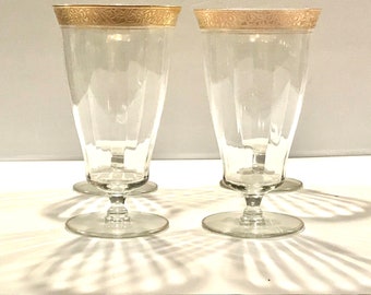 Vintage gold encrusted ice tea glasses Set of 4 footed glasses Optic glass Mystery glasses