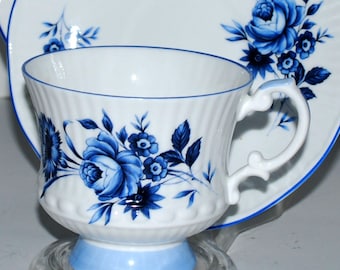 Royal Crest china trio  white and blue china  3 piece china set vintage china