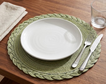 Round Woven Bamboo Placemats, Braided Table Mat, Non Slip Dining Placemat, Washable Nordic Coaster, Rustic Kitchen Table Decor