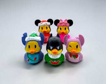 Ensemble de canards en caoutchouc avec personnages de Noël, jouets de canard de dessin animé de vacances, cadeau de collection