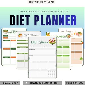 Professional Weight Loss Diet Planner PDF PNG Meal Prep Tracker Nutrition Journal Healthy Eating Food Diary Slimming Guide Digital Download