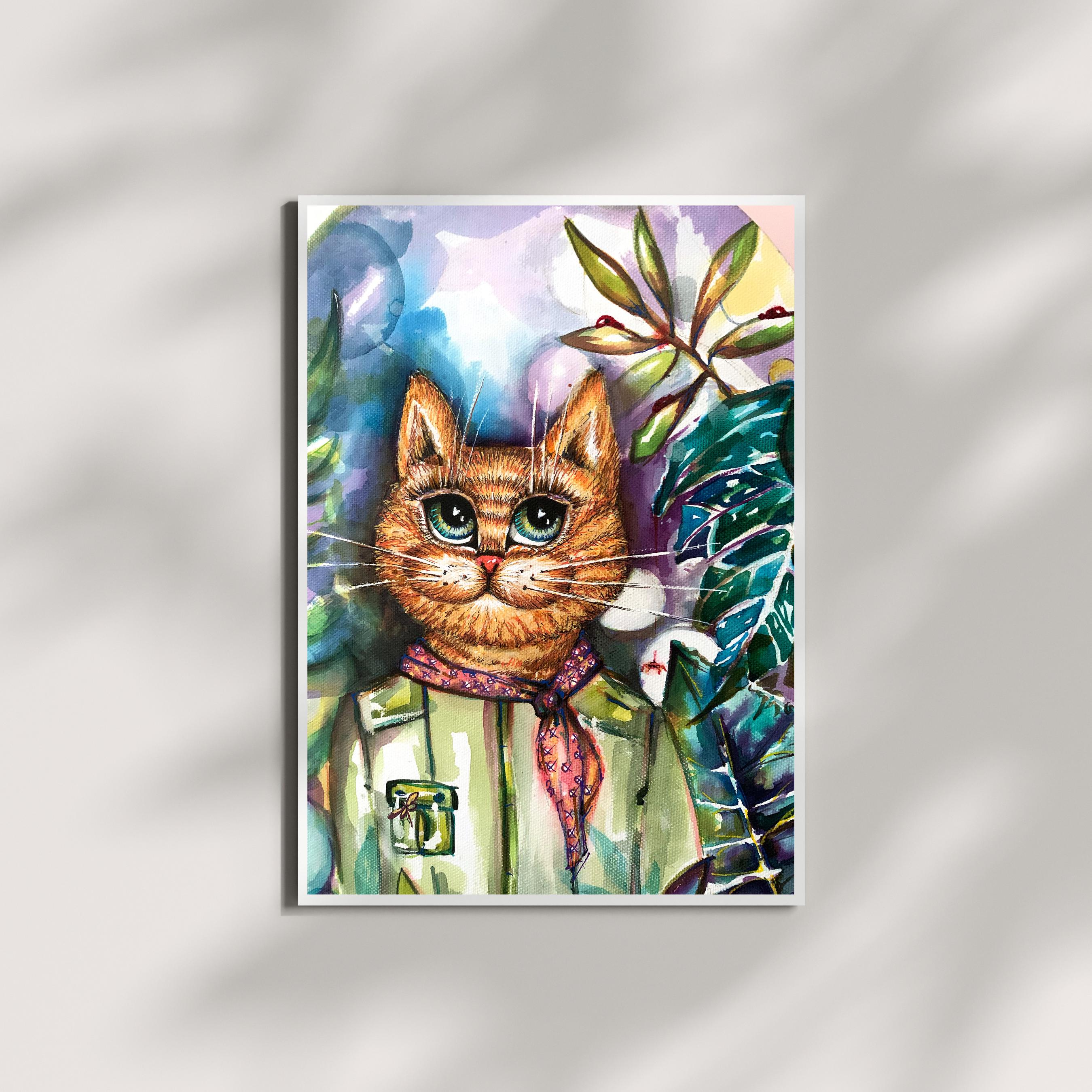 Watercolor Orange Cat Art Print, Vibrant Animal Illustration (digital ...
