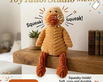 Squeaky Duck Dog Toy – Plush Interactive Corduroy Pet Toy (20 × 10.5 cm)