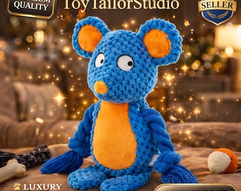 Blauer Plüsch-Seil-Maus-Hundespielzeug: Langlebiges Kauen, interaktives Haustierspiel