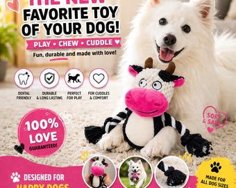 Squeaky Plush Cow Dog Toy Soft Faux Fur Puppy Durable Chew Toy