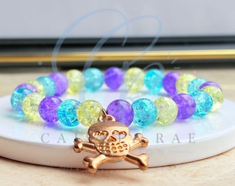 Colorful Skull Glass Bead Bracelet | Handmade Charm Bracelet | Cute Goth Jewelry | Y2K Beaded Accessory