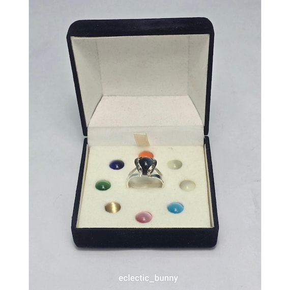 Interchangeable Cat Eye Stone Ring Set Silver Ton… - image 5