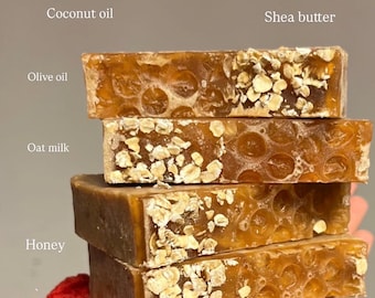 Savon au lait d'avoine et au miel | Savon artisanal au suif pour peaux sensibles | Pain exfoliant naturel pour le corps | Savon hydratant saponifié à froid (cadeau)