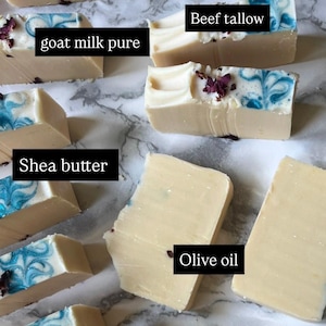 Savon artisanal au lait de chèvre | Hydratant pour peaux sensibles, huile d'olive, beurre de karité | Savons au suif