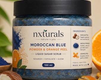 Moroccan Blue Indigo & Orange Peel Sugar Scrub | Skin Brightening Exfoliator