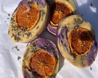 Handmade Orange Peel Soap, Shea Butter, Lavender Eucalyptus Blend, body bar, vegan pure