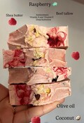 Handmade Raspberry Shea Butter Soap, Gentle Face Body Bar, Lavender Essential Oil product logo
