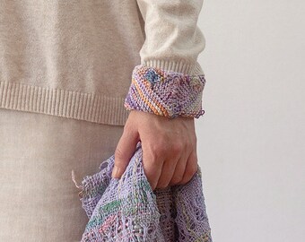 Pastel chevron cuff bracelet, knitted cotton statement jewelry, OOAK