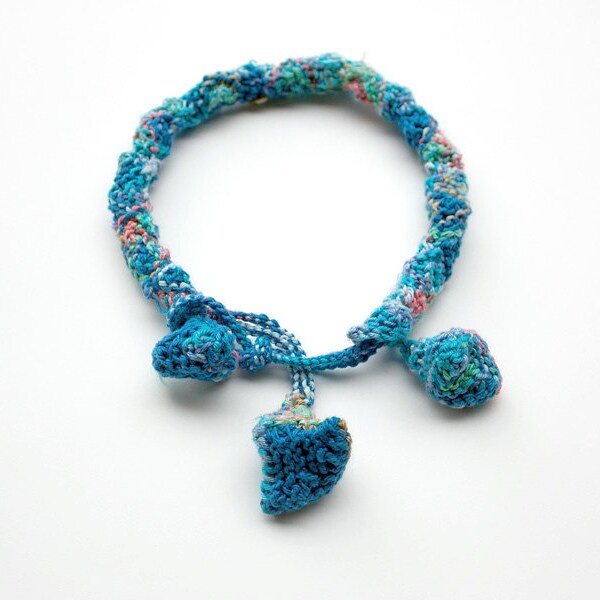 Turquoise knitted necklace, OOAK