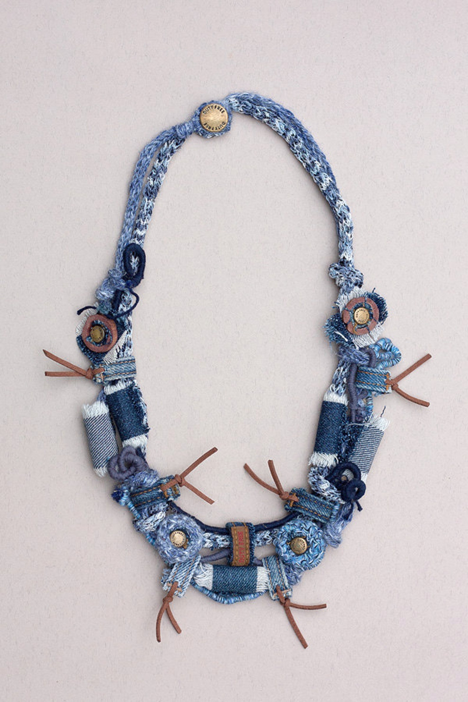 Recycled jeans necklace ecofriendly textile jewelry denim Etsy