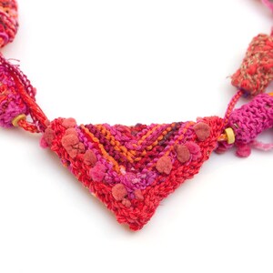 Red tribal necklace, statement knitted jewelry, OOAK image 5