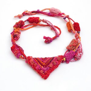 Red tribal necklace, statement knitted jewelry, OOAK image 1