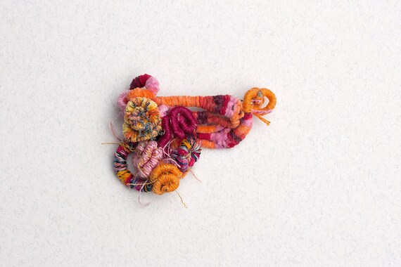 Colorful cluster pin brooch fiber art jewelry orange pink | Etsy