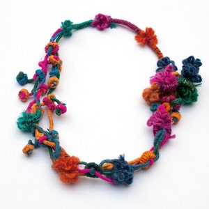Colorful hand wrapped necklace, fiber jewelry with bamboo beads, OOAK image 2