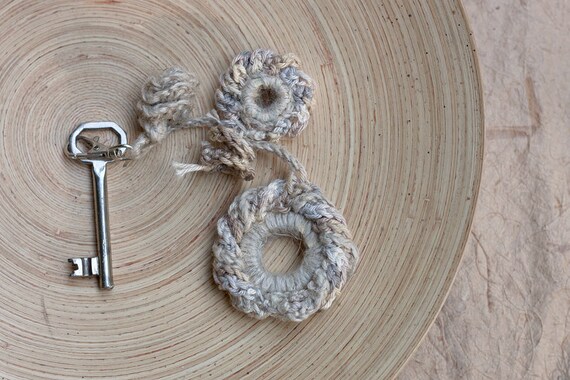 Beige - Beaded Fabart Flower Keychain 14
