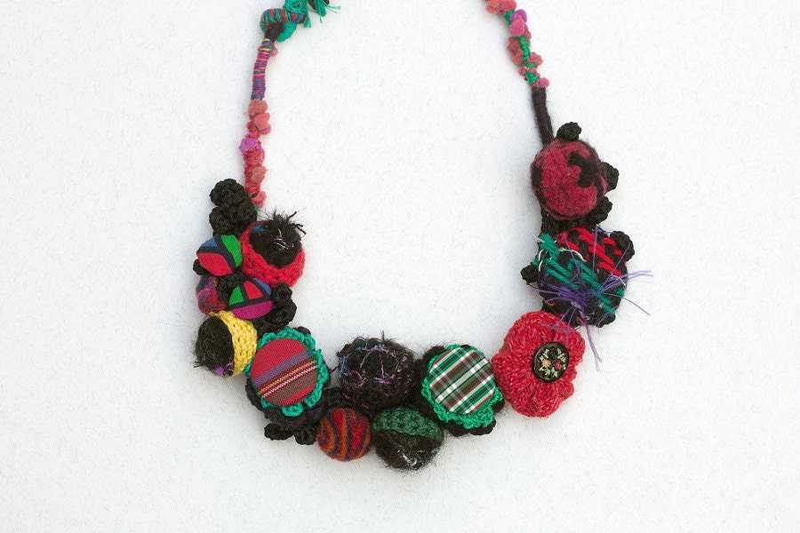 Colorful Statement Fiber Necklace Crochet Felt Handwoven - Etsy