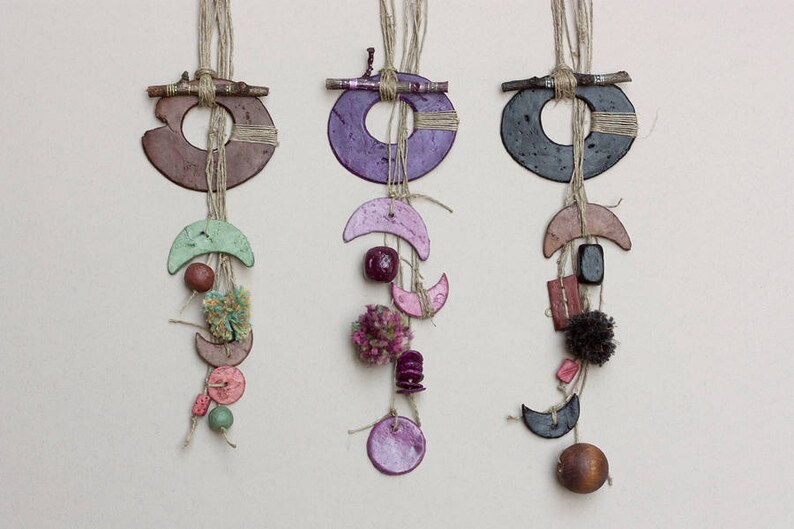 purple brown Long boho necklace black mixed media tribal jewelry OOAK