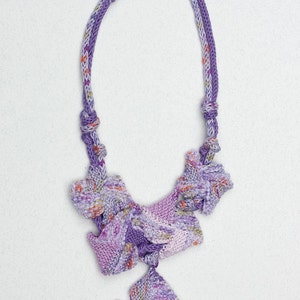 Lavender chunky necklace, knitted geometric jewelry, OOAK fiber statement necklace image 4