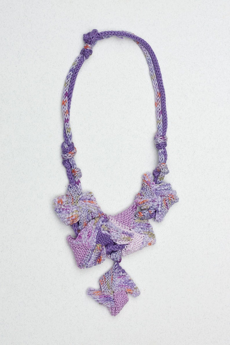 Lavender chunky necklace, knitted geometric jewelry, OOAK fiber statement necklace image 4