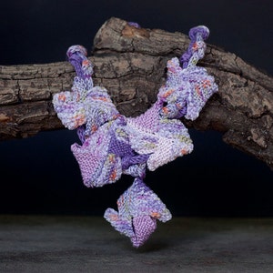 Lavender chunky necklace, knitted geometric jewelry, OOAK fiber statement necklace image 2