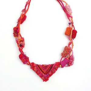 Red tribal necklace, statement knitted jewelry, OOAK image 3