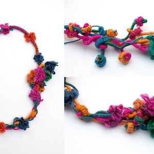 Colorful hand wrapped necklace, fiber jewelry with bamboo beads, OOAK image 4