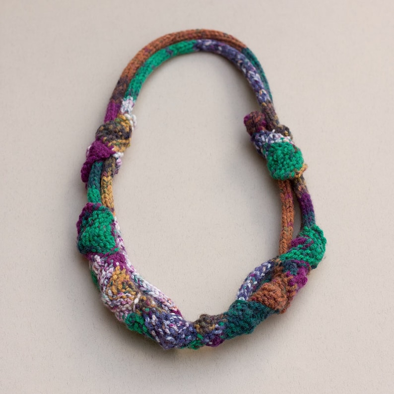 Unique knitted necklace multicolor rustic jewelry OOAK fiber Etsy
