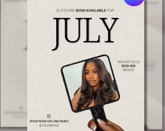 July Booking Flyer Template, July Appointment Flyer, July Business Promo, Summer Booking Flyer, Editable Canva Template
