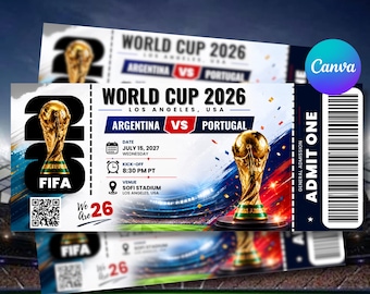 World Cup 2026 Ticket Template | Editable Football Match Voucher, Soccer Watch Party Invite, Canva Digital Download