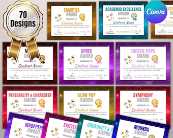 End of Year Candy Awards Ceremony, Editable Candy Bar Awards for Teachers, Funny School Certificates, Printable Digital Award Templates