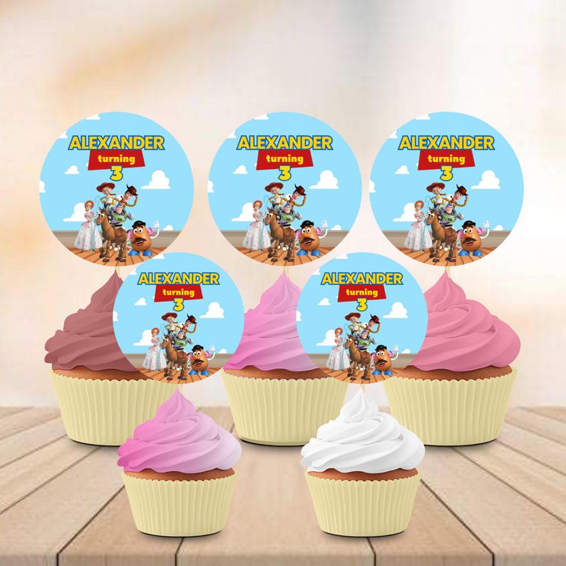 Toy Story Birthday Party Favor Custom Text Canva Template Invitation Chip Bag Popcorn Box Paper Banner Download Digital File 1 2 3 Boy Girl