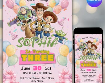 Editable Two infinity and Beyond Birthday invitation | Toy Story Party invitation, Invite 2nd Birthday | Digital kids Birthday invites Canva