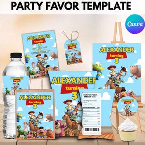 Toy Story Birthday Party Favor Custom Text Canva Template Invitation Chip Bag Popcorn Box Paper Banner Download Digital File 1 2 3 Boy Girl