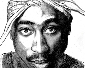 Impresión de Tupac Shakur a partir del dibujo a lápiz original de 2pac
