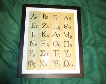 Greek Alphabet on Egyptian Papyrus, framed