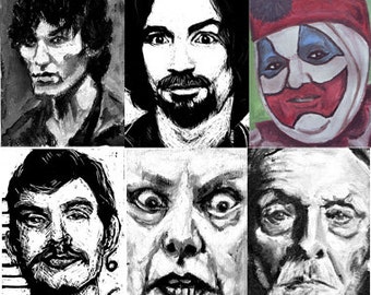 ACEO prints set Serial Killers set #1 art cards dahmer manson gacy