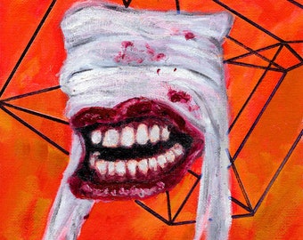 Mouth with Hypercube #1 print of original painting