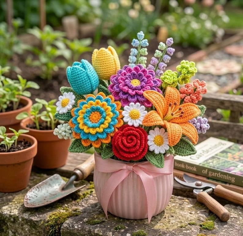 Crochet Flower Bouquet Pattern Bundle – Lily, Rose, Tulip, Daisy PDF - Etsy
