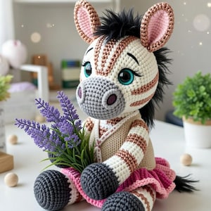 Crochet Zebra Pattern – Amigurumi Safari Animal Plushie with Skirt (PDF Download)
