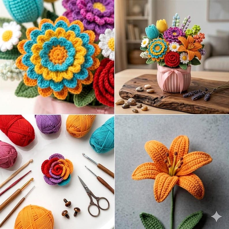 Crochet Flower Bouquet Pattern Bundle – Lily, Rose, Tulip, Daisy PDF - Etsy