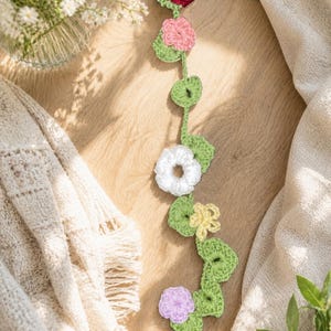 Crochet Flower Vine Curtain, Boho Floral Wall Hanging, Handmade Hanging Vines, Custom Color Room Decor, Nursery Decor, Window Curtain Panel